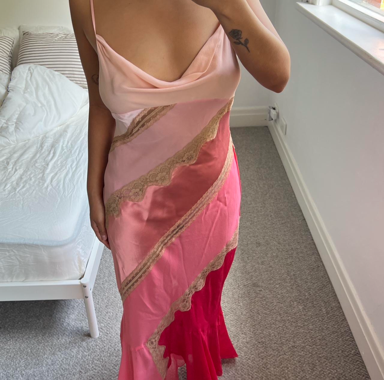 VINTAGE PINK TIERED SLIP DRESS