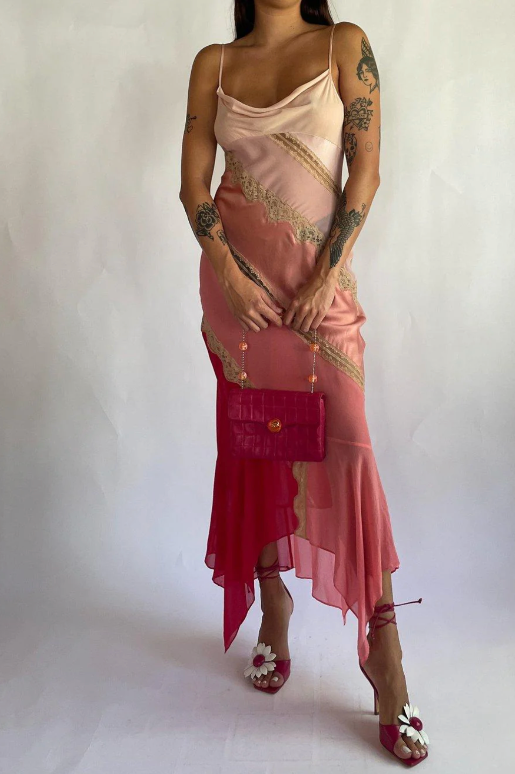 VINTAGE PINK TIERED SLIP DRESS