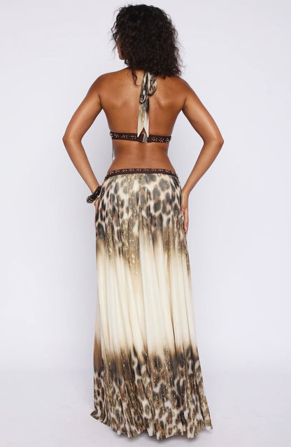LIGHTS CAMERA ACTION MAXI DRESS BROWN