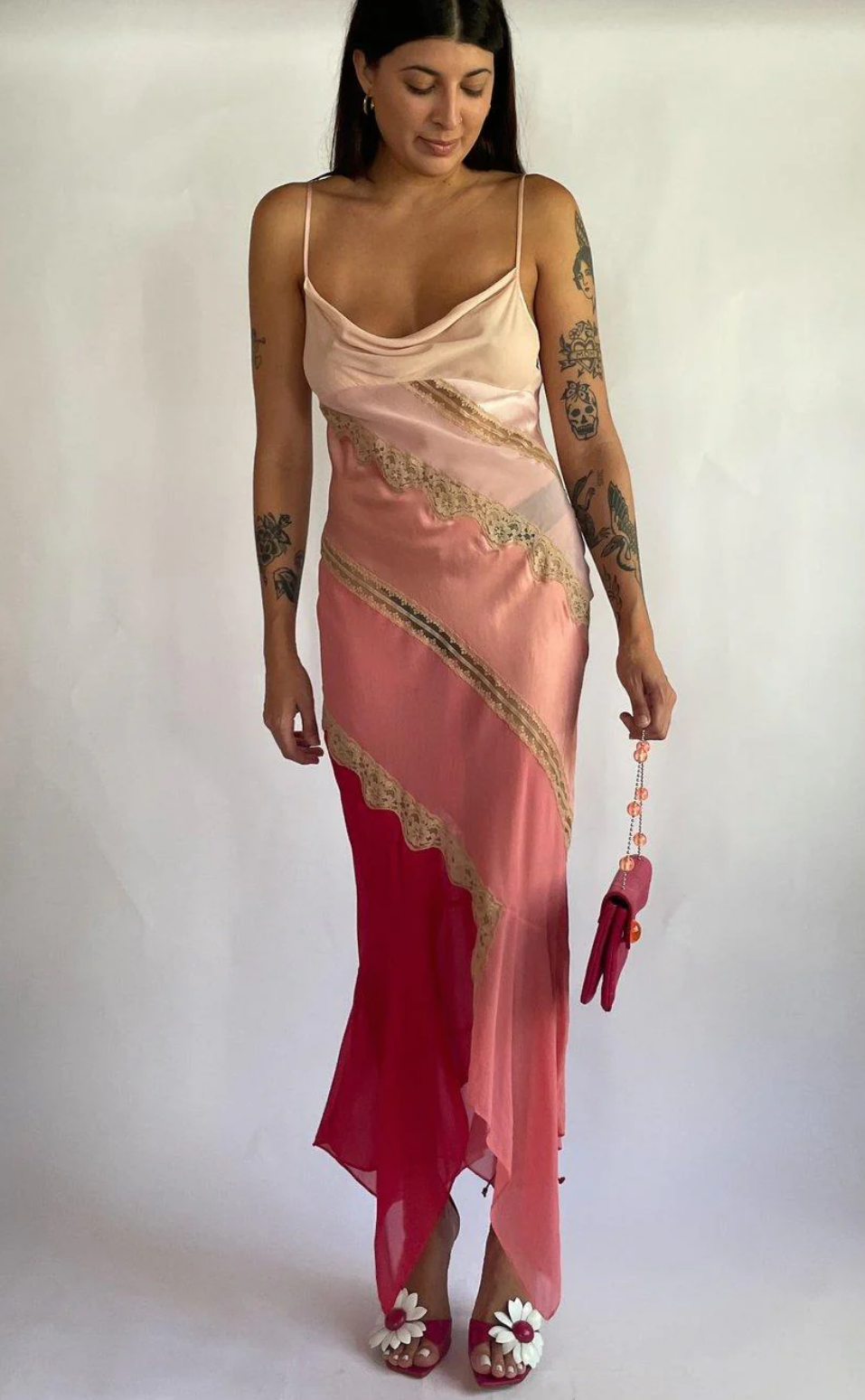 VINTAGE PINK TIERED SLIP DRESS