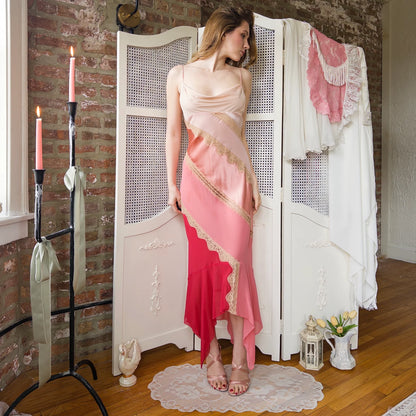 VINTAGE PINK TIERED SLIP DRESS